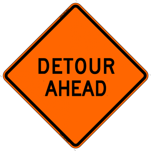 Detour Ahead W20-2 Work Zone Sign