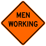 Men Working Work Zone Sign